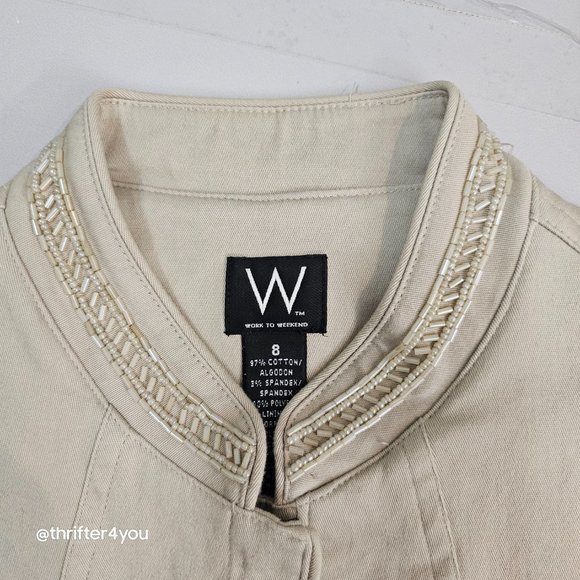 W Work to Weekend Beige Khaki Beaded Women Jacket Blazer - Picture 3 of 6
